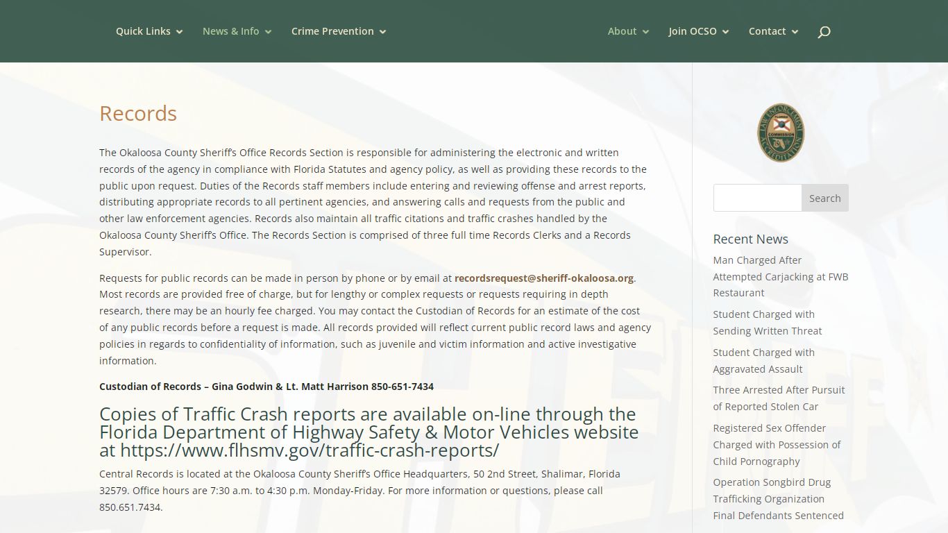 Records | Okaloosa County Sheriff's Office